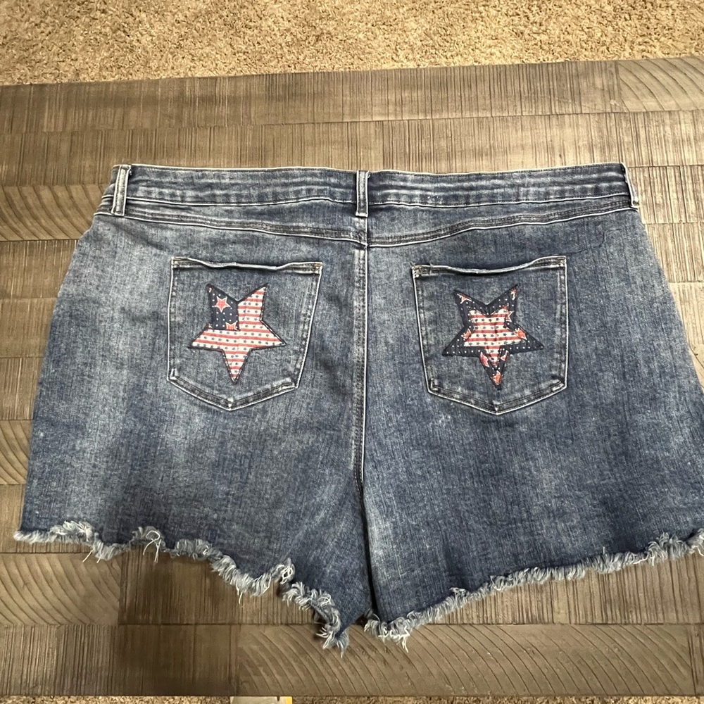 Star-Patterned Blue Denim Shorts